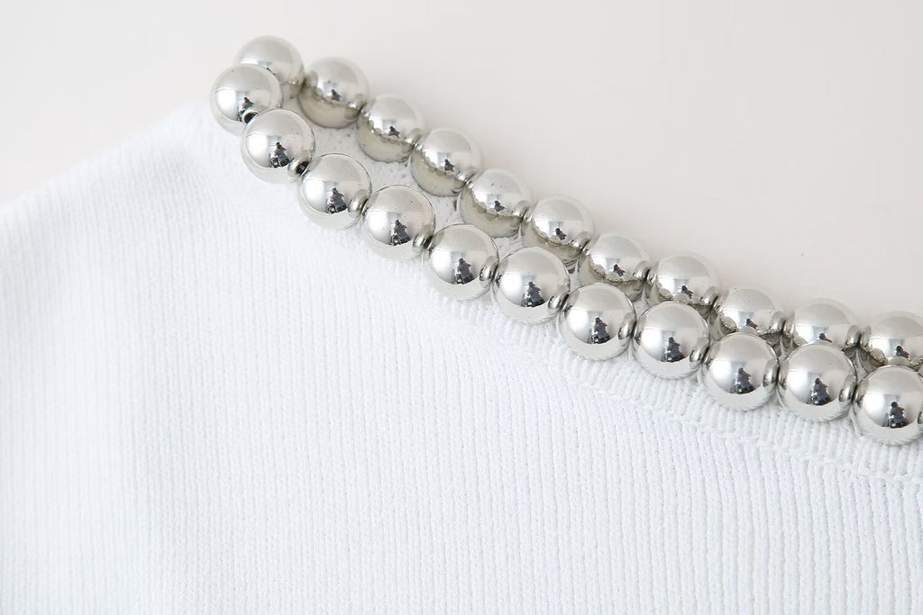 Women’s White Beaded Sleeveless Statement Top