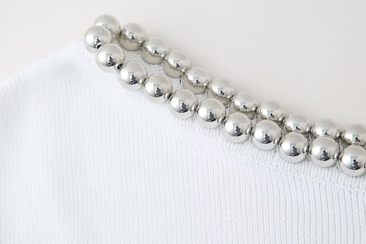 Women’s White Beaded Sleeveless Statement Top