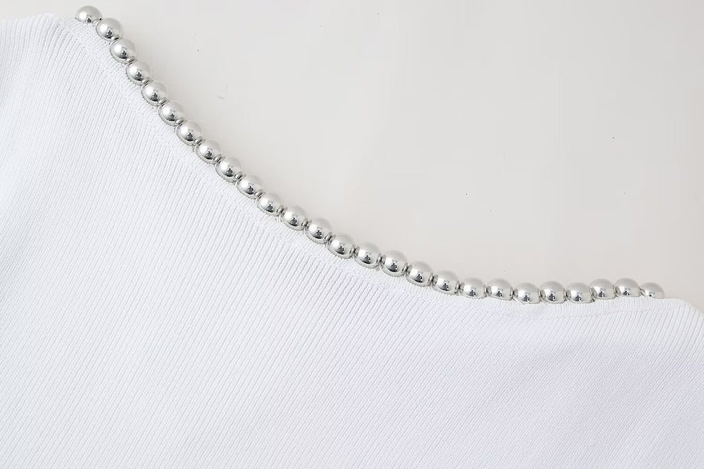 Women’s White Beaded Sleeveless Statement Top