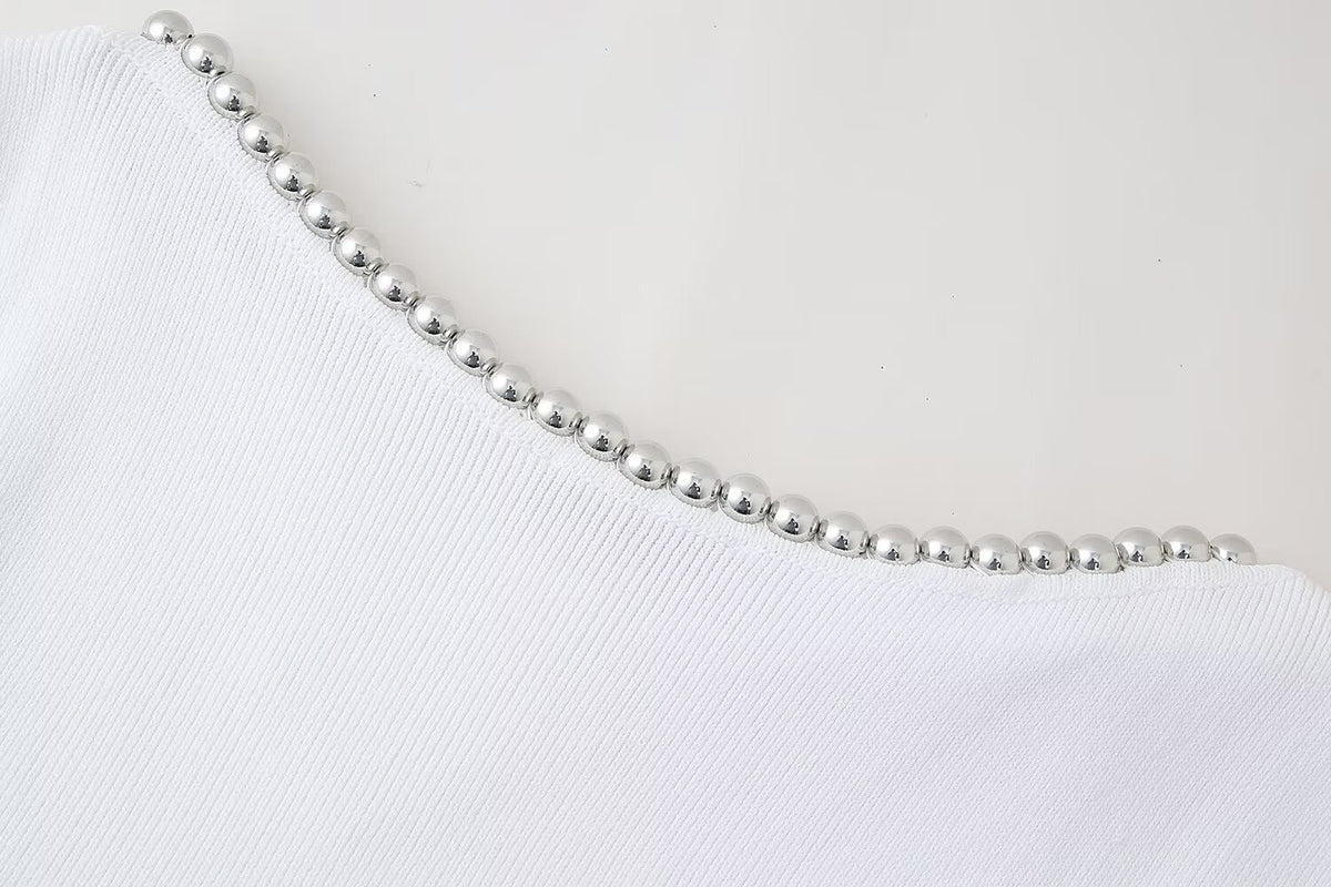 Women’s White Beaded Sleeveless Statement Top
