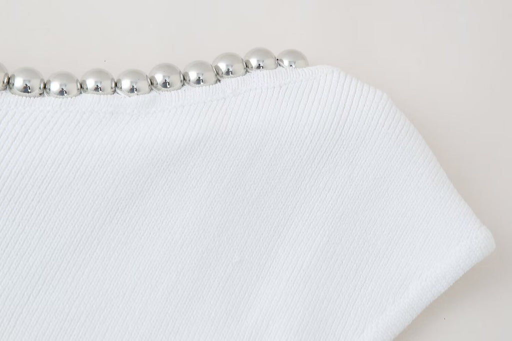 Women’s White Beaded Sleeveless Statement Top