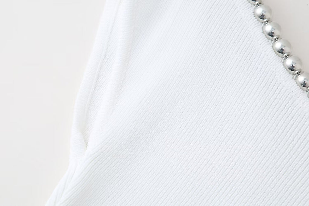 Women’s White Beaded Sleeveless Statement Top