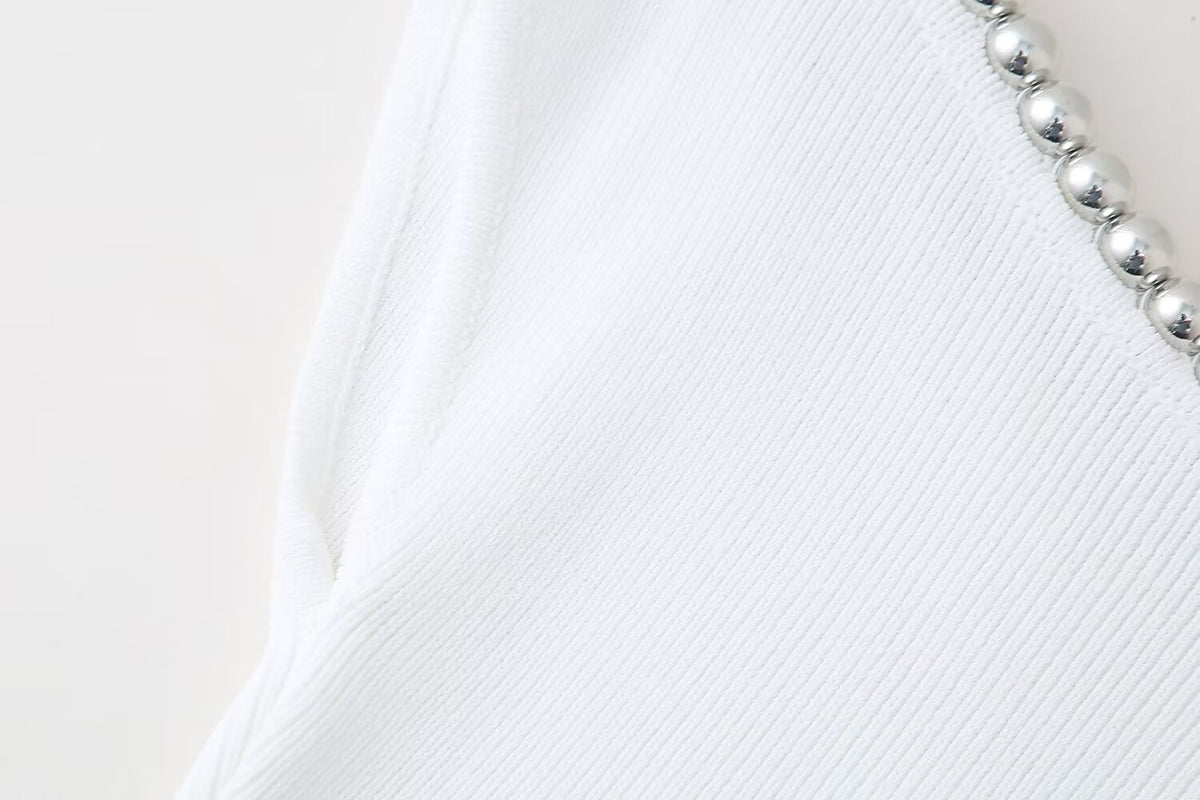 Women’s White Beaded Sleeveless Statement Top