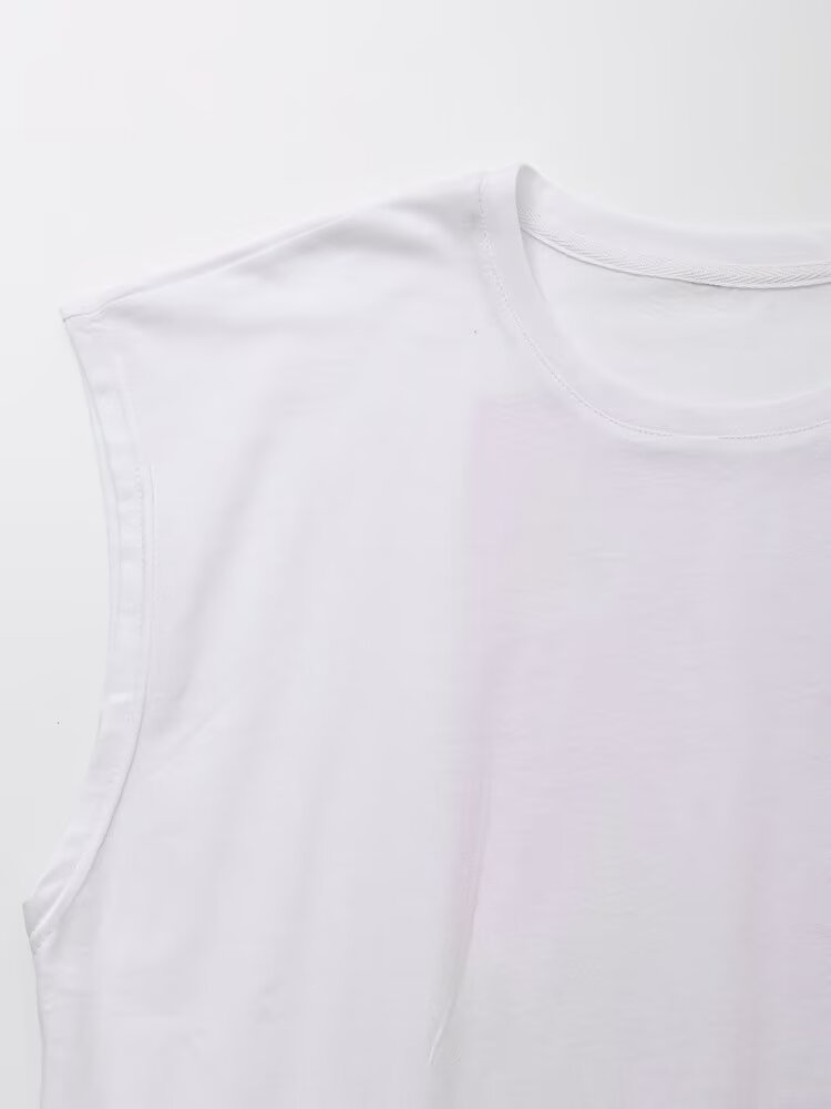 Women's Summer Women Clothing Stylish Simple Round Neck Sleeveless Printed T Shirt