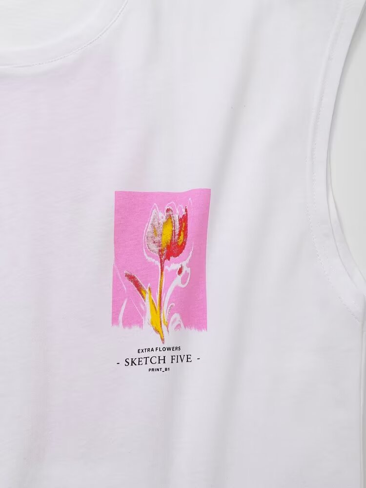 Women's Summer Women Clothing Stylish Simple Round Neck Sleeveless Printed T Shirt