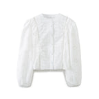 Women's French Hollow Out Cutout Embroidered Long Sleeve Shirt