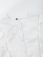 Women's French Hollow Out Cutout Embroidered Long Sleeve Shirt