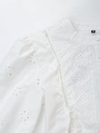 Women's French Hollow Out Cutout Embroidered Long Sleeve Shirt