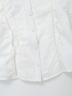 Women's French Hollow Out Cutout Embroidered Long Sleeve Shirt