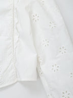 Women's French Hollow Out Cutout Embroidered Long Sleeve Shirt