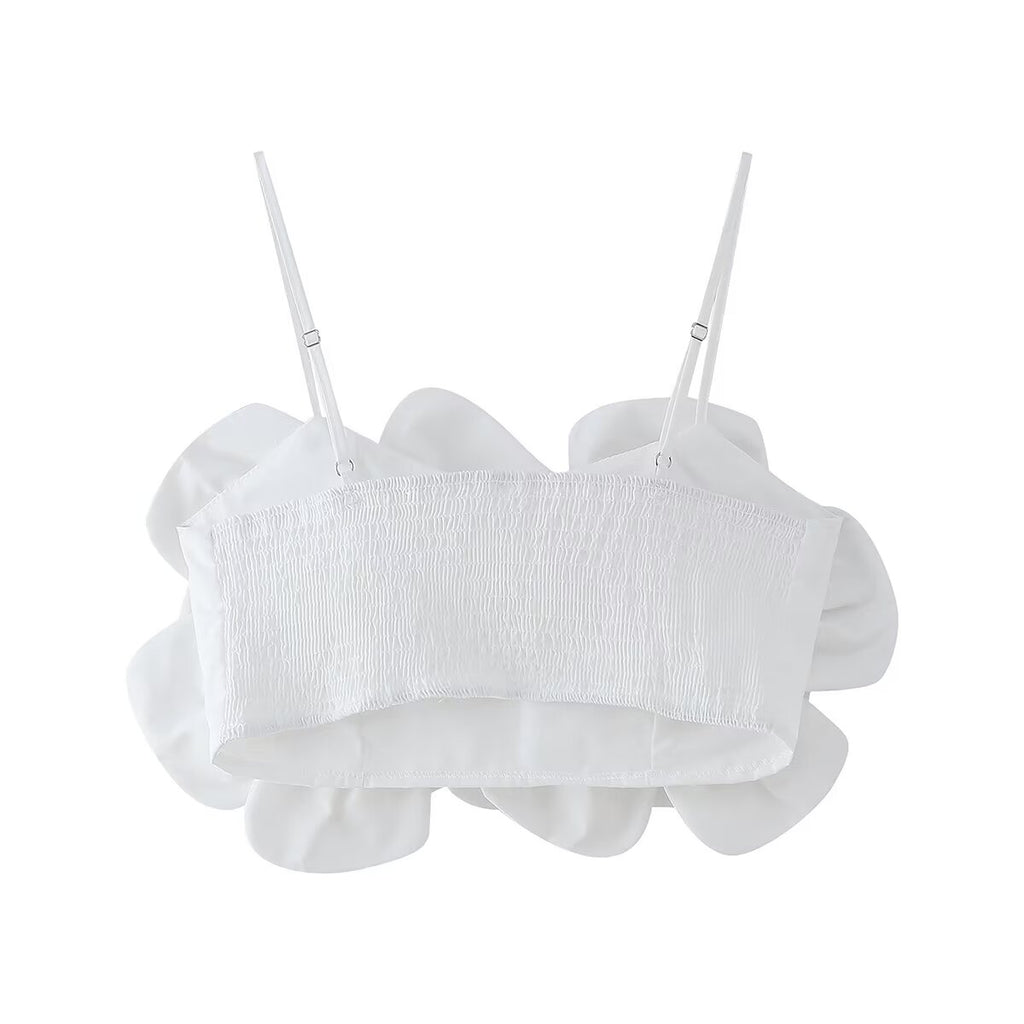 French Design Embossed Floral Strap Top