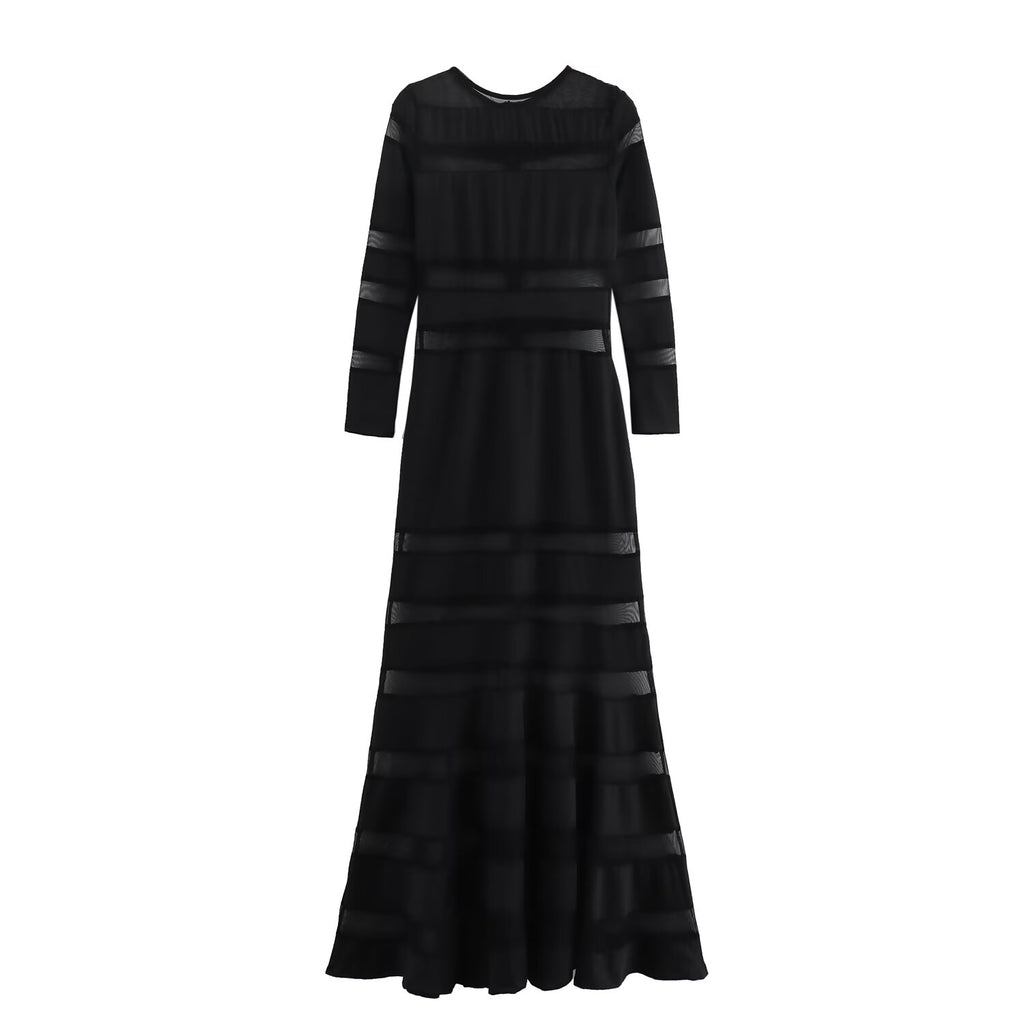 Black Panel Long-Sleeve Dress
