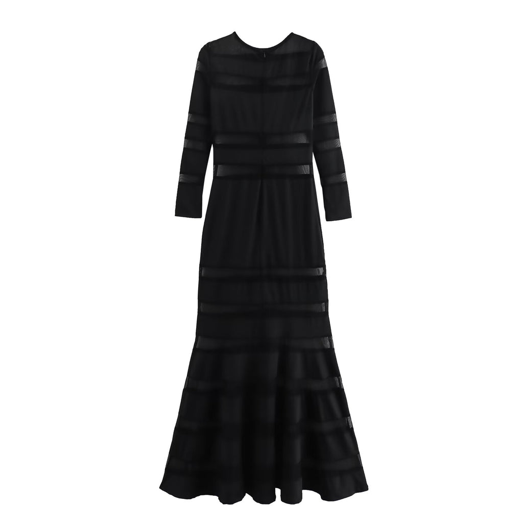 Black Panel Long-Sleeve Dress