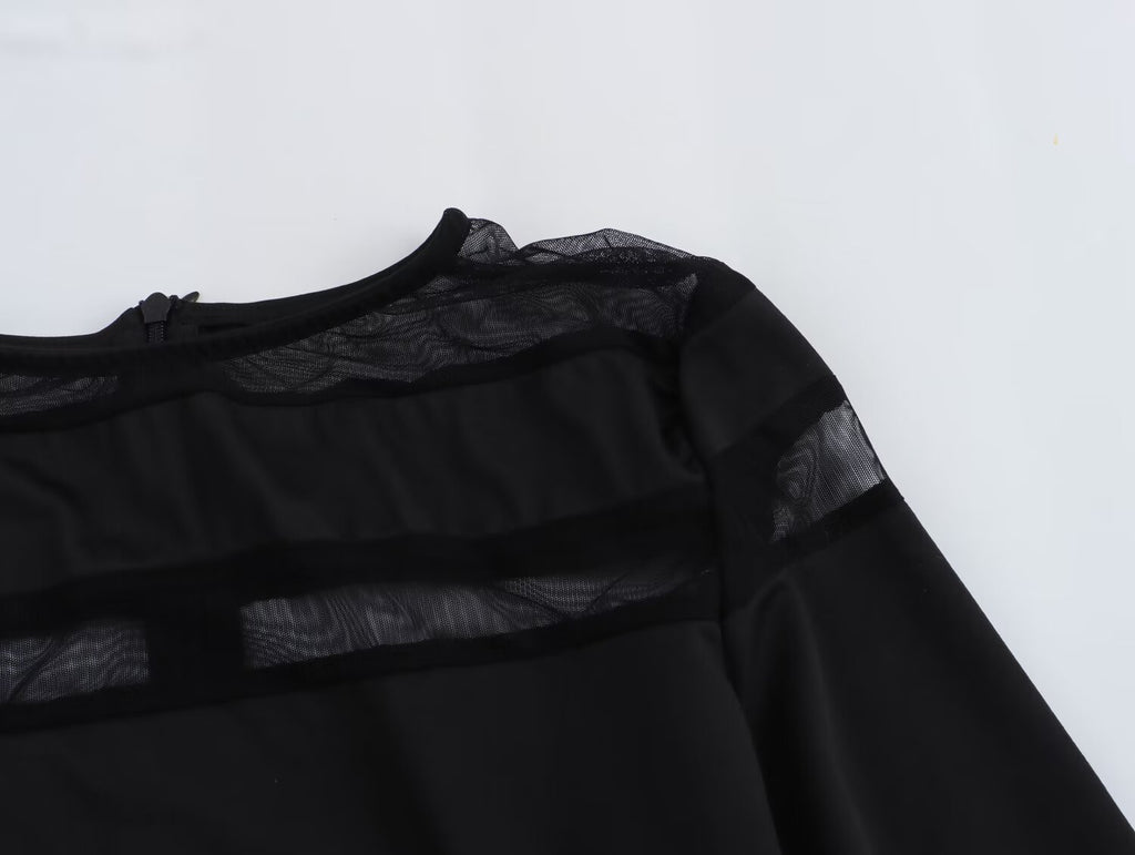 Black Panel Long-Sleeve Dress