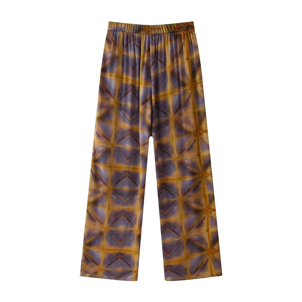 Women's Summer Printed Top Elastic Waist Printing Straight Leg Pants