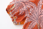 Tropical Print Puff-Sleeve Midi Dress