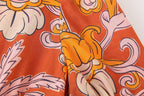 Tropical Print Puff-Sleeve Midi Dress