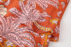 Tropical Print Puff-Sleeve Midi Dress