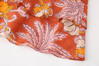 Tropical Print Puff-Sleeve Midi Dress