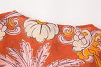 Tropical Print Puff-Sleeve Midi Dress