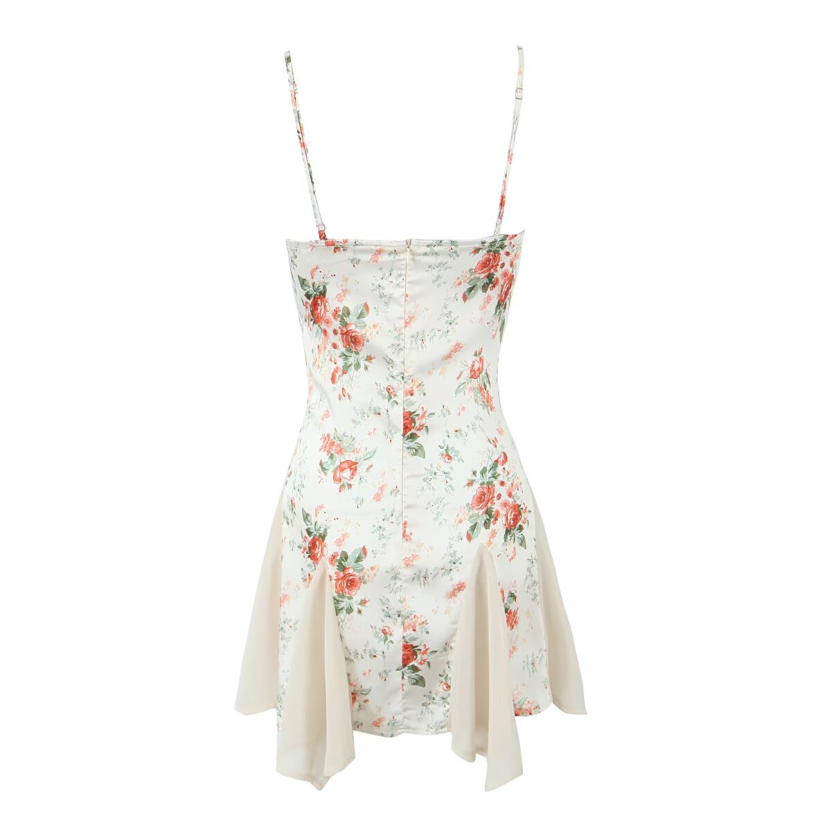 Floral V-Neck Ruffle-Trim Slip Dress