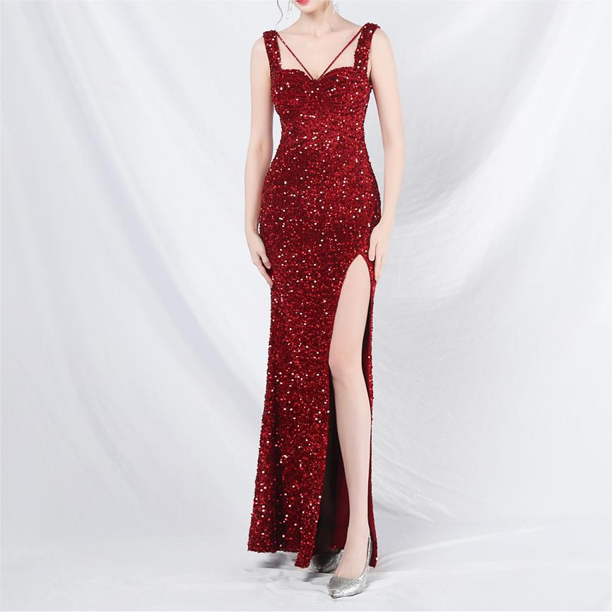 Women's Celebrity Star Stunning Handmade Sequin Long Evening Dress