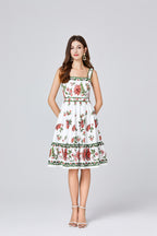Floral Spaghetti-Strap A-Line Knee Dress