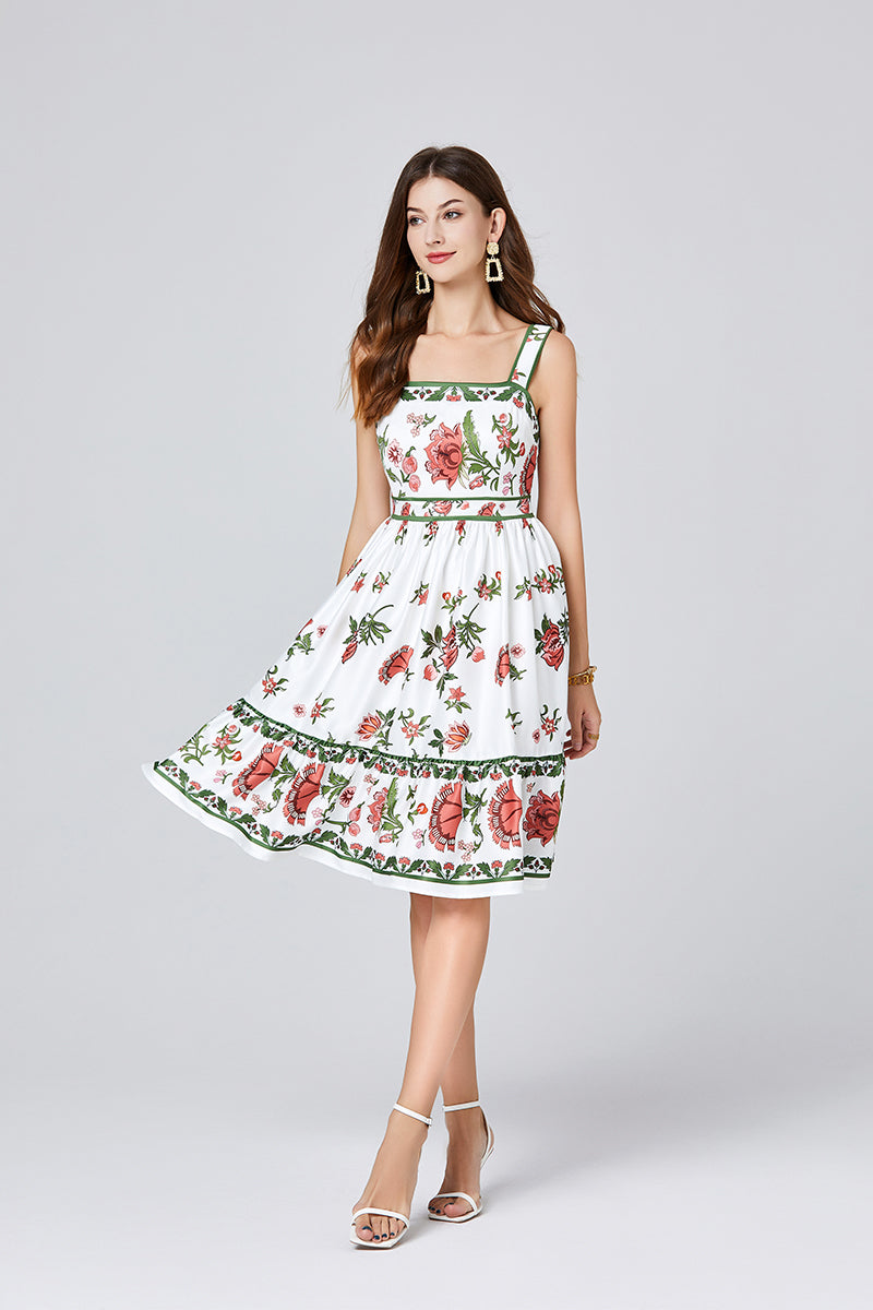 Floral Spaghetti-Strap A-Line Knee Dress