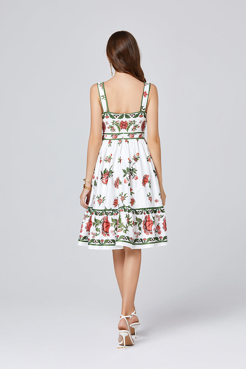 Floral Spaghetti-Strap A-Line Knee Dress