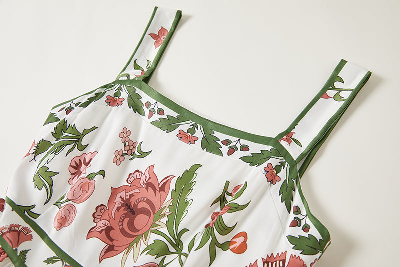 Floral Spaghetti-Strap A-Line Knee Dress
