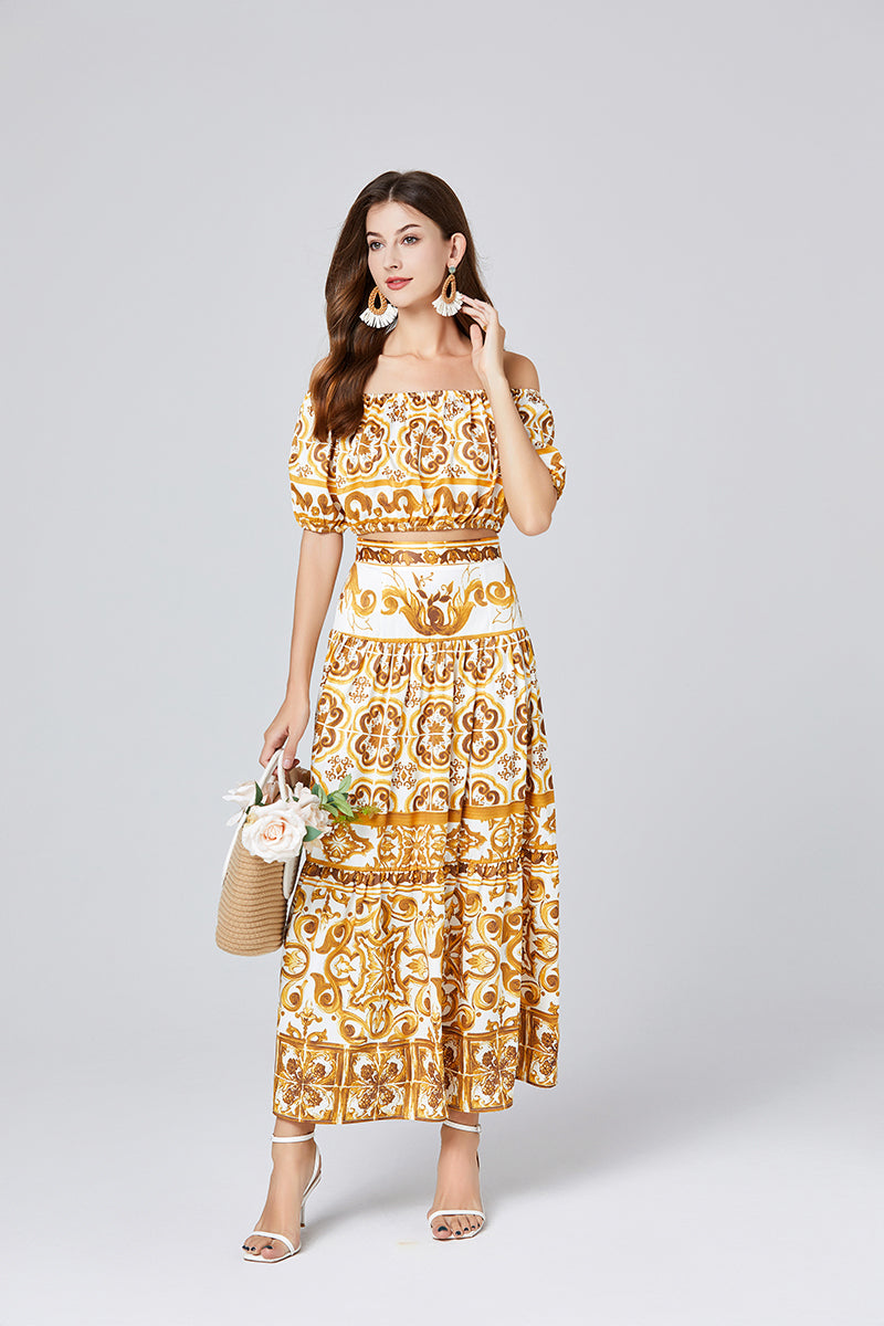 Women's Strapless Top & High-Waisted Skirt Set