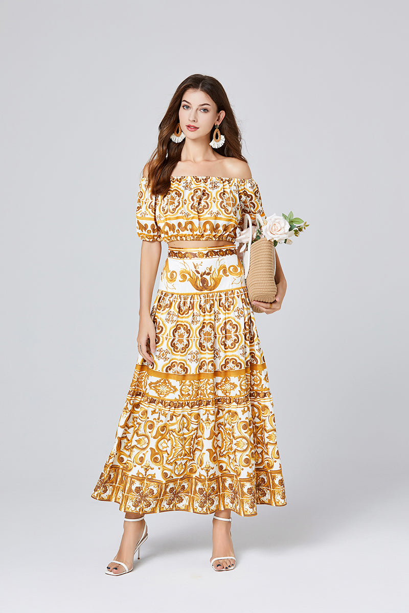 Women's Strapless Top & High-Waisted Skirt Set