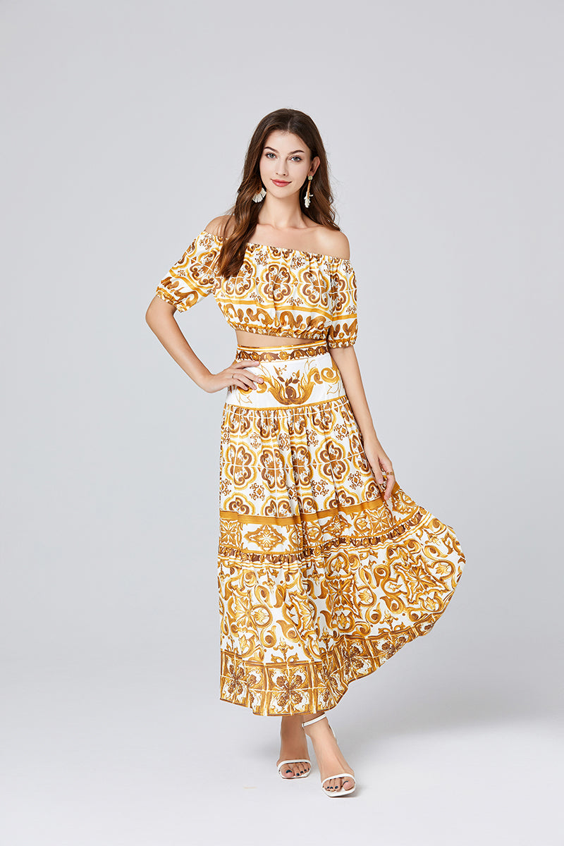 Women's Strapless Top & High-Waisted Skirt Set
