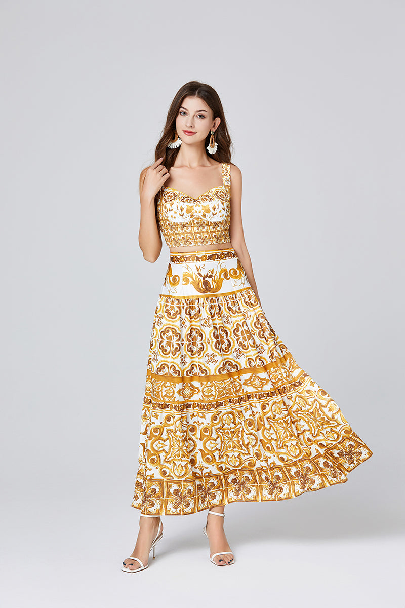 Women's Printed Strapless Skirt Set