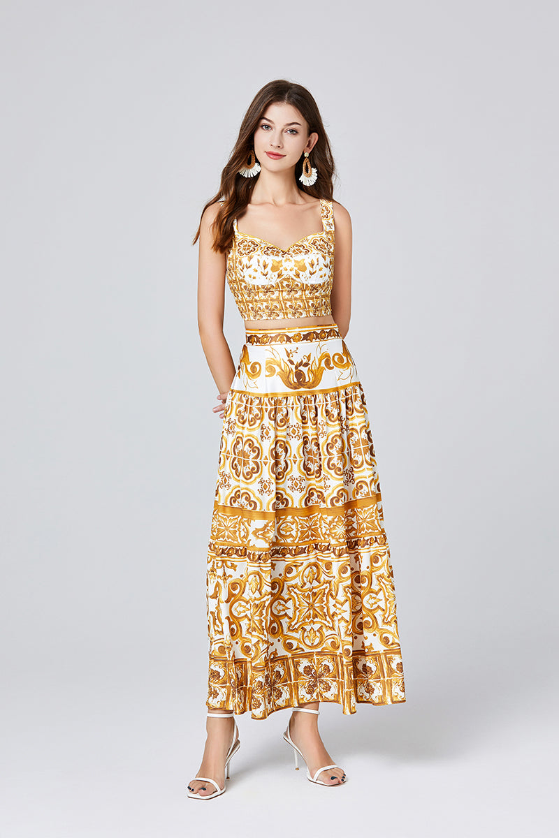 Women's Printed Strapless Skirt Set