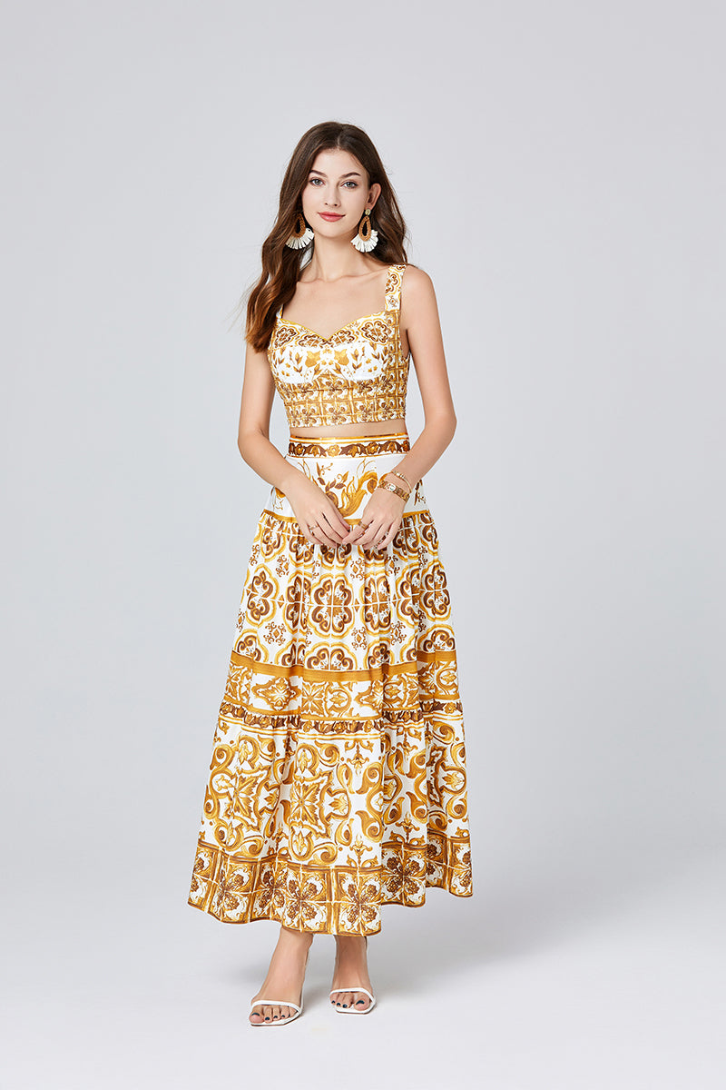 Women's Printed Strapless Skirt Set