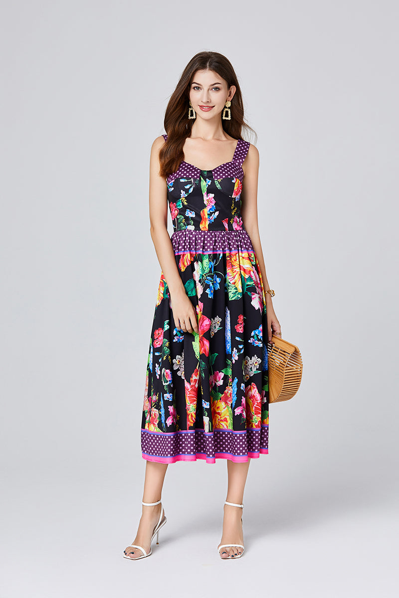 Vintage Floral Strapless A-Line Maxi Dress