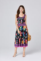 Vintage Floral Strapless A-Line Maxi Dress