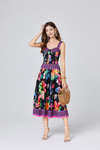 Vintage Floral Strapless A-Line Maxi Dress
