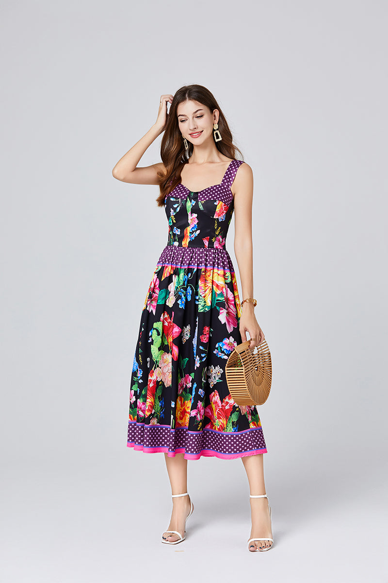 Vintage Floral Strapless A-Line Maxi Dress