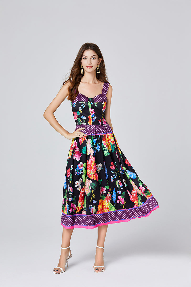 Vintage Floral Strapless A-Line Maxi Dress