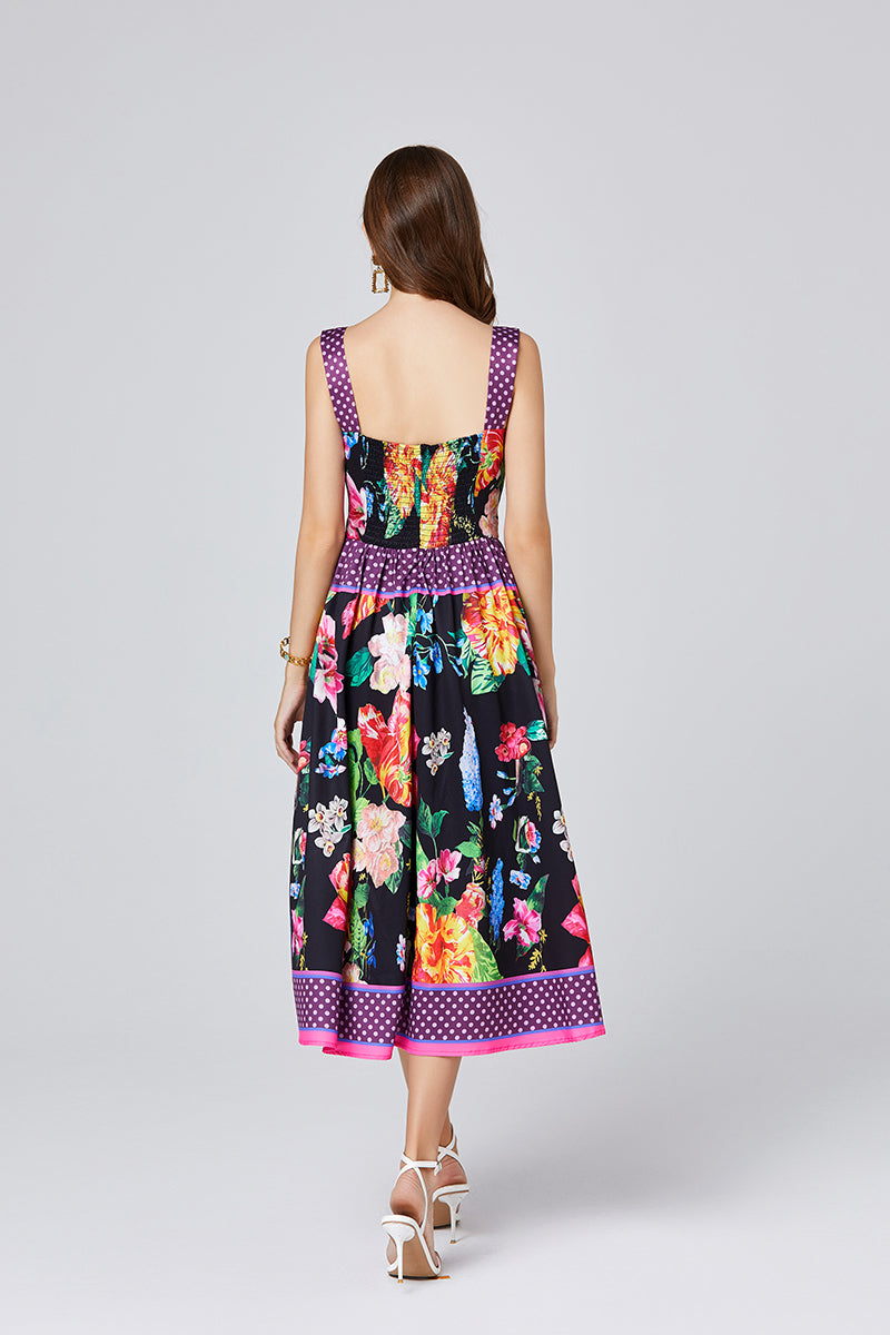 Vintage Floral Strapless A-Line Maxi Dress