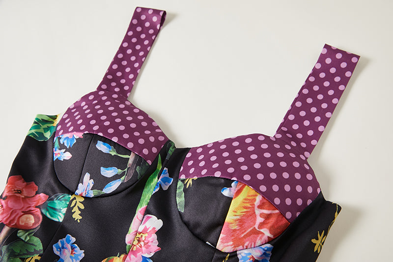 Vintage Floral Strapless A-Line Maxi Dress