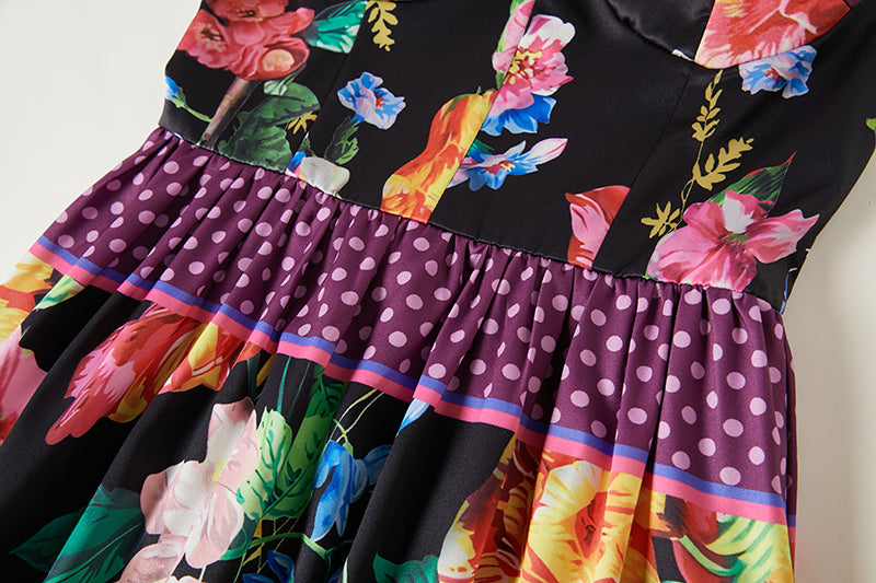 Vintage Floral Strapless A-Line Maxi Dress
