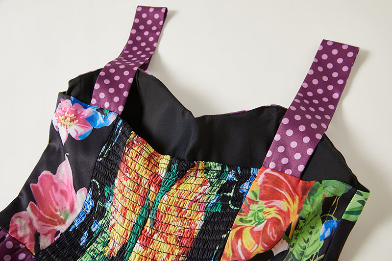 Vintage Floral Strapless A-Line Maxi Dress