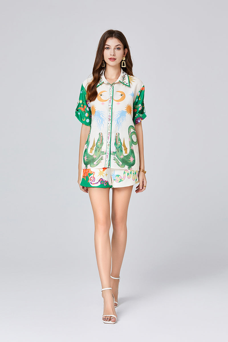 Women's Beaded Shirt & Shorts Set