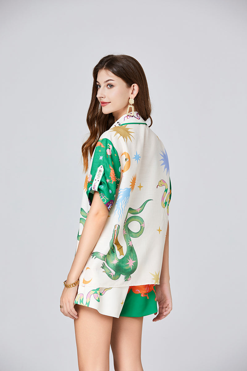Women's Beaded Shirt & Shorts Set