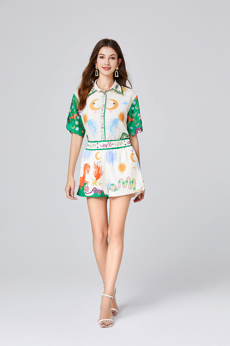 Women's Beaded Shirt & Shorts Set