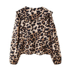 Women's Clothing Summer Animal Pattern Lace Up Peter Pan Collar Long Sleeve Shirt