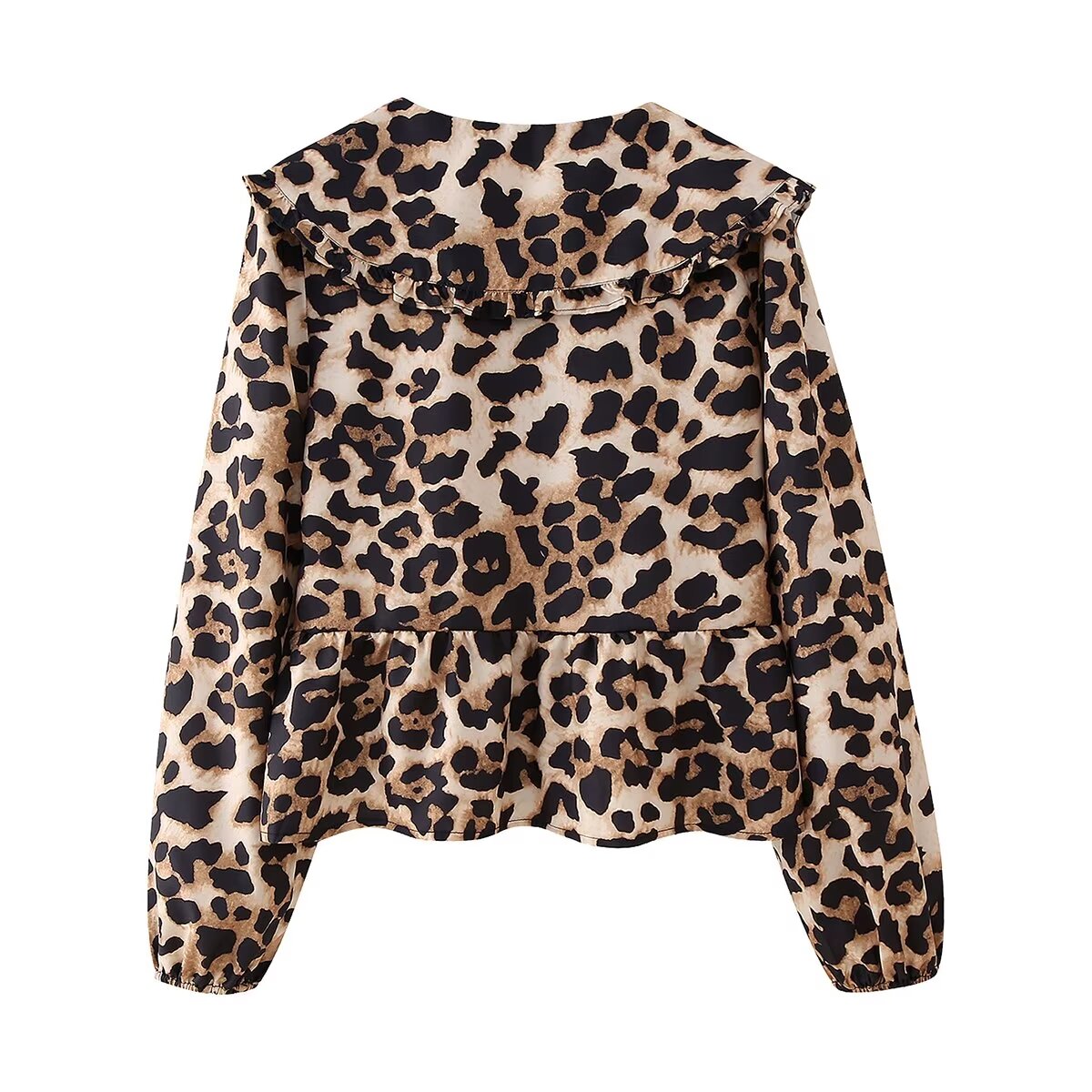 Women's Clothing Summer Animal Pattern Lace Up Peter Pan Collar Long Sleeve Shirt